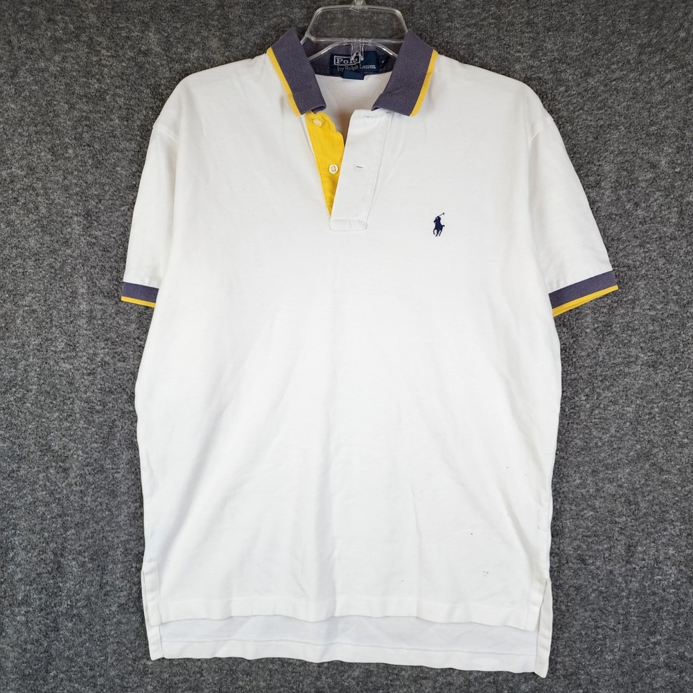 Polo Ralph Lauren Polo Shirt Mens M White Contrast Trim Pique Pony EUC